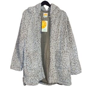 •C&C CALIFORNIA•NWT TAN & CREAM FAUX FUR SHERPA KNIT HOODED CARDIGAN SIZE MEDIUM